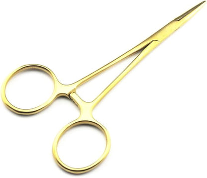 7.0" Dog Scissors Pet Grooming Kit Round-tip Safety Scissors Fishbone Teeth Shears with Forceps Hairdressing Hair Styling Tool Gift Set 5 Pieces (Gold)