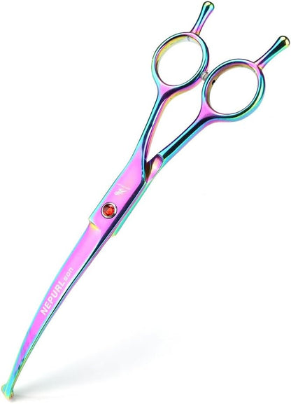 7.0" Dog Scissors Pet Grooming Kit Round-tip Safety Scissors Fishbone Teeth Shears with Forceps Hairdressing Hair Styling Tool Gift Set 5 Pieces (Multicolor)