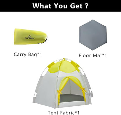 Outdoor Pet Curtain Camping Tent, Pop up Cave Bed for Indoor Cats and Small Dogs, Portable Cat House Dog House, Yellow.