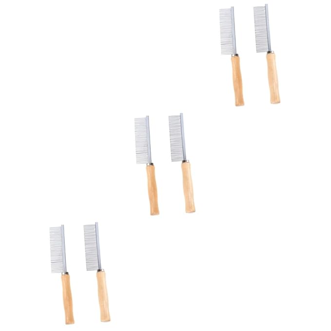 3sets Pets Dog Comb for Grooming Pet Comb Wood Handle Stainless Steel Pins Comfortable Grooming Tool 2pcs*3