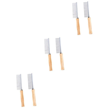3sets Pets Dog Comb for Grooming Pet Comb Wood Handle Stainless Steel Pins Comfortable Grooming Tool 2pcs*3