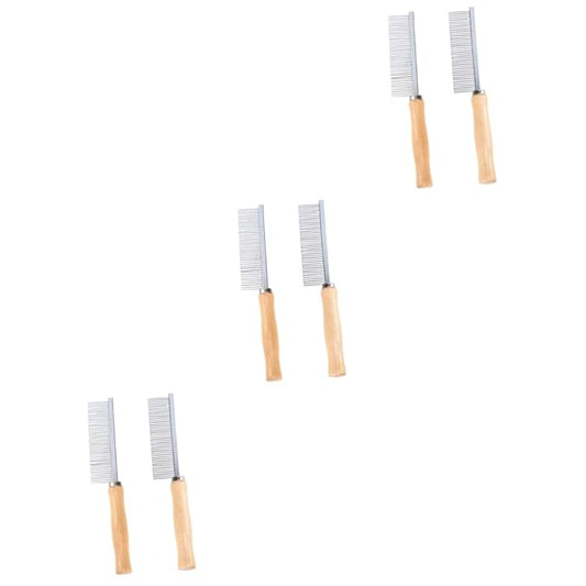 3sets Pets Dog Comb for Grooming Pet Comb Wood Handle Stainless Steel Pins Comfortable Grooming Tool 2pcs*3