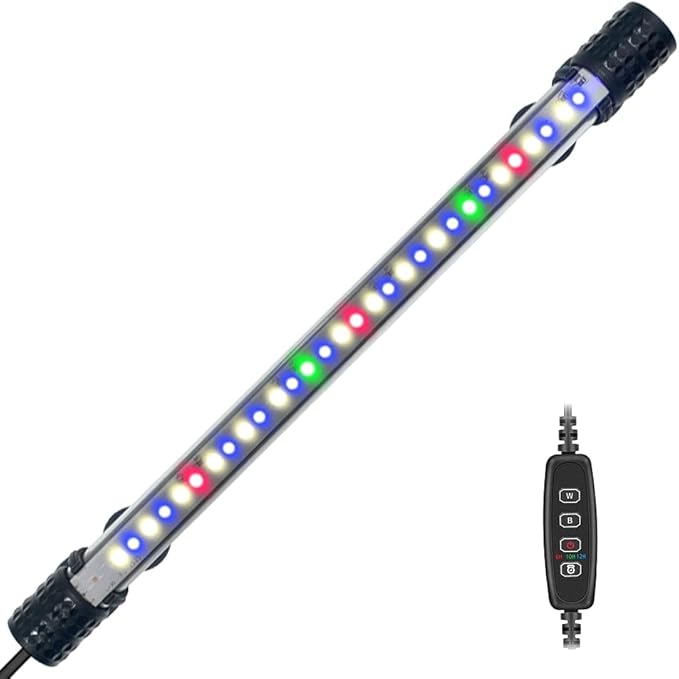 VARMHUS Submersible LED Aquarium Light,Fish Tank Light with Timer Auto On/Off Dimming Function,3 Light Modes Dimmable&4-Color LED,10 Brightness Levels Optional&3 Levels of timed Loop 18LEDS-11.5''