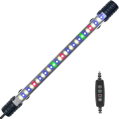 VARMHUS Submersible LED Aquarium Light,Fish Tank Light with Timer Auto On/Off Dimming Function,3 Light Modes Dimmable&4-Color LED,10 Brightness Levels Optional&3 Levels of timed Loop 18LEDS-11.5''