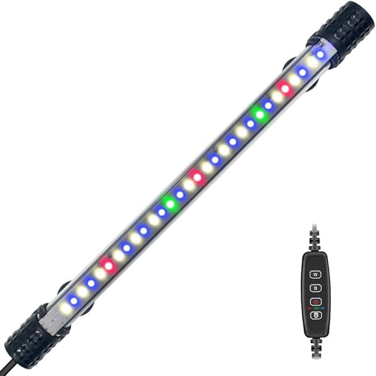 VARMHUS Submersible LED Aquarium Light,Fish Tank Light with Timer Auto On/Off Dimming Function,3 Light Modes Dimmable&4-Color LED,10 Brightness Levels Optional&3 Levels of timed Loop 18LEDS-11.5''