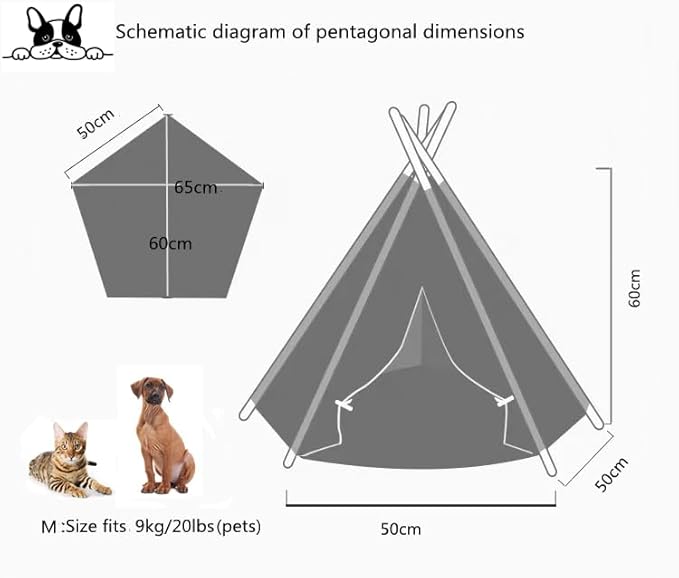 Dog Teepee Bed Cat Tent Portable Houses Pet Puppy with Thick Cushion (M:Size fits 9kg/20lbs (Pets))