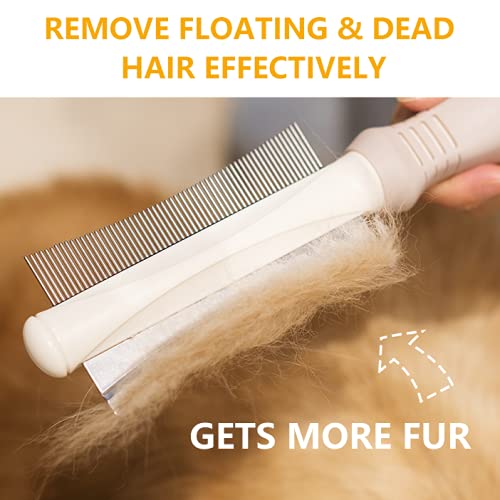 2 in 1 Dog & Cat Deshedding Brush & Grooming Comb, Double Sided Professional Brush for Short Medium or Long Hair, Effectively Remove Dead & Floating Hair