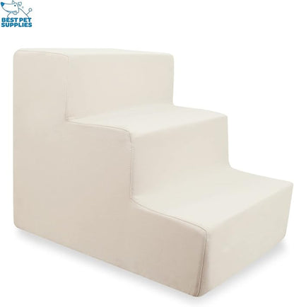 Best Pet Supplies Dog Stairs for Small Dogs & Cats, Foam Pet Steps Portable Ramp for Couch Sofa and High Bed Non-Slip Balanced Indoor Step Support, Paw Safe No Assembly - Ivory, 3-Step