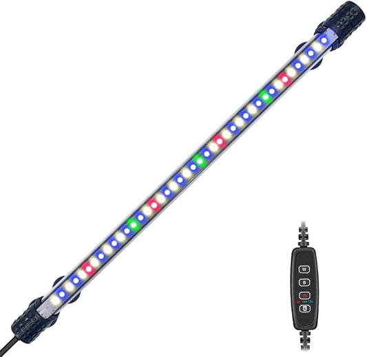 VARMHUS Submersible LED Aquarium Light,Fish Tank Light with Timer Auto On/Off Dimming Function,3 Light Modes Dimmable&4-Color LED,10 Brightness Levels Optional&3 Levels of timed Loop 18LEDS-15''
