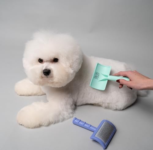 Dog Brush for Shedding Long and Short Hair, Plastic Soft Slicker for Grooming Haired Dogs and Cats, Flexible Cushion and Non-Slip Grip, Rectangular, 4,13 x 6,29 inch, Mint