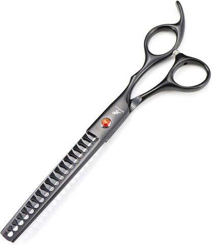 7.0" Dog Scissors Pet Grooming Kit Round-tip Safety Scissors Fishbone Teeth Shears with Forceps Hairdressing Hair Styling Tool Gift Set 5 Pieces (Black)