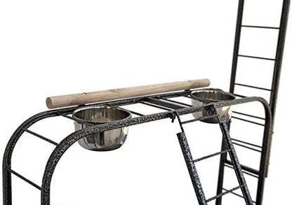Elegant and Strong Durable Wrought Iron Parrot Bird Play Gym Ground Rolling Stand with Metal Climbing Play Ladder Easy Clean Removable Metal Pan Toy Hook Included
