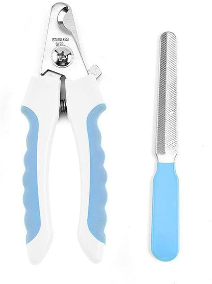 Dog Nail Trimmers and Cat Nail Clipper Set - Professional Dog Nail Clippers for Small Breeds, Heavy Duty Pet Trimmers, Safe Cat Claw Clippers, Ideal for Cats, Dogs, Puppies, (White/Light Blue)