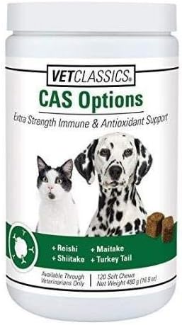 Vet Classics CAS Options Extra Strength Immune Support for Dogs, Cats – Pet Health Supplement, Dog Antioxidant Care – Extra-Strength Dog Supplement Formula – 120 Soft Chews