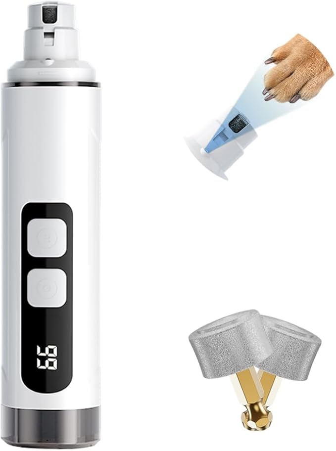 Dog Nail Grinder with 2 Grinding Heads - 2-Speed Powerful Electric Pet Nail Trimmer Professional, Painless Claw Decoration and Smoothing Suitable for Small, Medium, Large Dogs and Cats