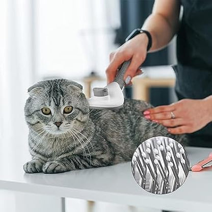 Cat Brush for Shedding, Pet Grooming Cat Brush with Release Button, Self Cleaning Slicker Brush for Cats and Dogs, Long and Short Fur Cat Deshedding Brush To Remove Loose Undercoat, Tangles, Knot