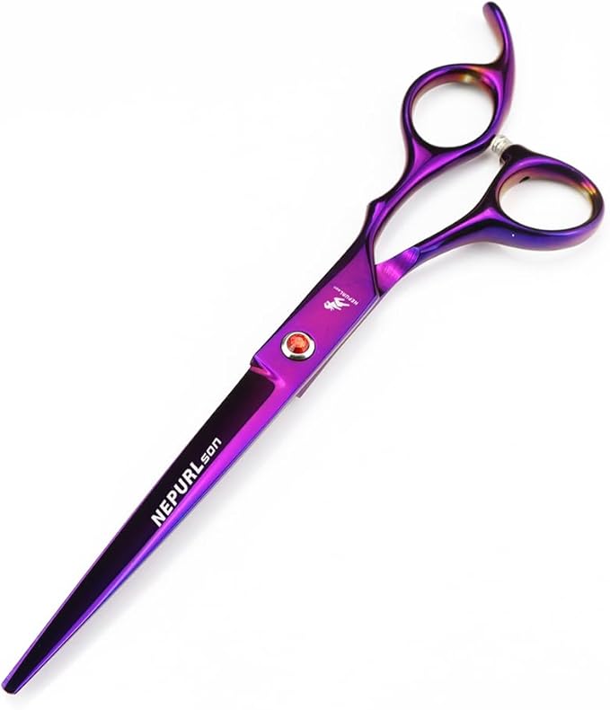 7.0" Dog Scissors Pet Grooming Kit Round-tip Safety Scissors Fishbone Teeth Shears with Forceps Hairdressing Hair Styling Tool Gift Set 5 Pieces (Purple)
