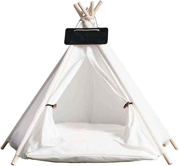 Solid Wood Cat Tent Indoor with Thick Mat,Portable Dog House Dog Teepee Tent,Cute Cat Teepee Cave, Cat Bed,Dog Bed Tent,Puppy Bed Tent,Bunny Tent,Pet Tent Teepee
