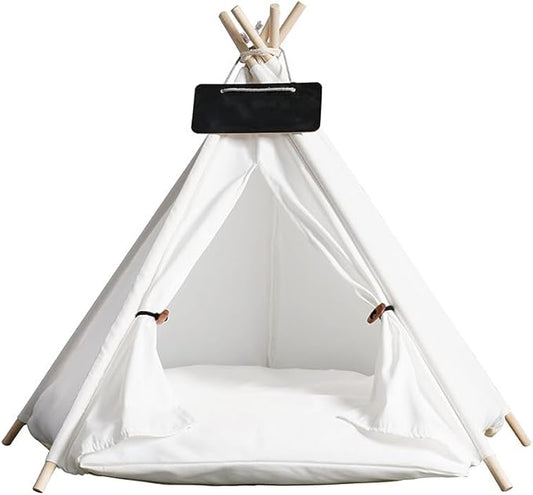 Solid Wood Cat Tent Indoor with Thick Mat,Portable Dog House Dog Teepee Tent,Cute Cat Teepee Cave, Cat Bed,Dog Bed Tent,Puppy Bed Tent,Bunny Tent,Pet Tent Teepee