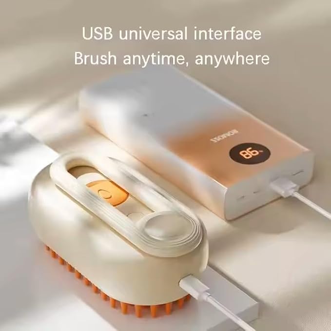 3-in-1 Steam Pet Brush for Cats & Dogs  Self-Cleaning Grooming Comb with Spray Mist, Massage & Shedding, Rechargeable USB, Anti-Static, Foldable Handle (TAN)
