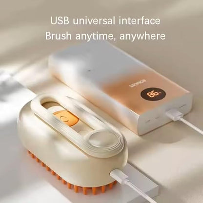 3-in-1 Steam Pet Brush for Cats & Dogs  Self-Cleaning Grooming Comb with Spray Mist, Massage & Shedding, Rechargeable USB, Anti-Static, Foldable Handle (TAN)