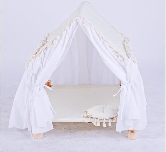 ABULU Pet House Tent Dog Kennel and Cat Kennel: Detachable and Washable, Cute Princess Room Small Dog Teddy Bed (White)
