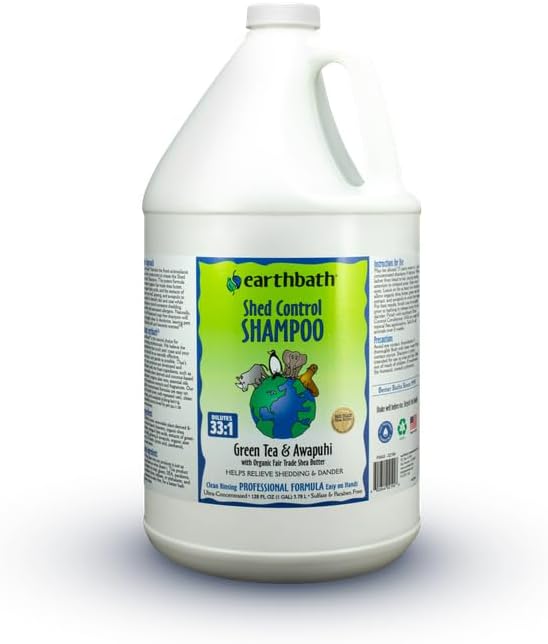 earthbath, Green Tea & Awapuhi Shed Control Dog Shampoo - Cruelty Free Dog Shampoo, Helps Relieve Shedding & Dander, Gentle Dog Wash, Made in USA, Dog Bathing Supplies - 128 Oz (1 Pack)