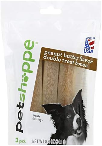 PetShoppe Peanut Butter Double Treat Bones Dog Treats - Highly Digestible - Promotes Plaque and Tartar Control - Perfect for Training (3 Bones)