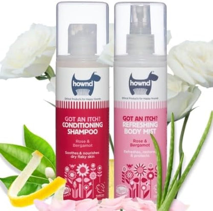 Hownd Got an Itch Soothing & Nourishing 2-in-1 Dog Shampoo and Conditioner for Dry, Flaky, Itchy Skin - Natural Hydrating Vegan Formula for Puppies & Dogs with Sensitive Skin, Rose & Bergamot