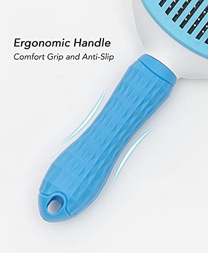 Dog Brush & Cat Brush, Easy Self Cleaning, Rectangular Slicker Pet Brush, Pet Grooming Tool, Removes Undercoat, Shedding, Mats, and Tangled Hair, For Short to Long Fur Hair Dog & Cat - AC2 (Blue)