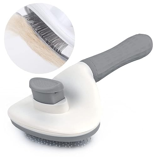 Cat brush, brush for long haired cats and dogs. Pet Self Cleaning Brush Hair Remover Grooming Comb Dog Cat Massage Brush. (GRAY)