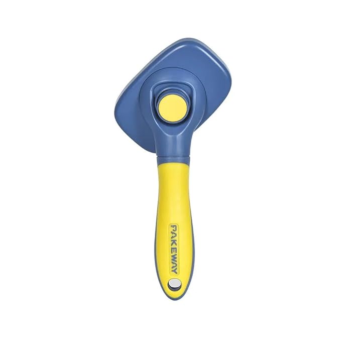 360-degree Rotating Head Self-Cleaning Dog&Cat Slicker Brush, Cat Brush with Release Button, Indoor Cats Shedding, for Cat and Dog Grooming (Navy & Yellow)