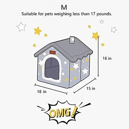 Dog House Indoor, Foldable Soft Kennel Bed Warm Cat Nest Puppy Cave with Cushion for Small Medium Large Dogs Cats (M-Within 17 lbs)