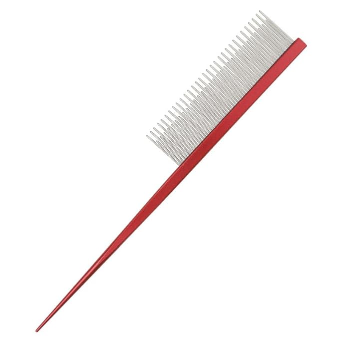 Pet Grooming Comb Rat Tail Comb Cat Hair Trimmer Combs Dog Hairstyle Comb Float Hair Removal Dematting for Cat Dogs Cat Comb Dog Comb Rounded Ends Pet Hair Comb for Home Grooming (One Size,red 4)