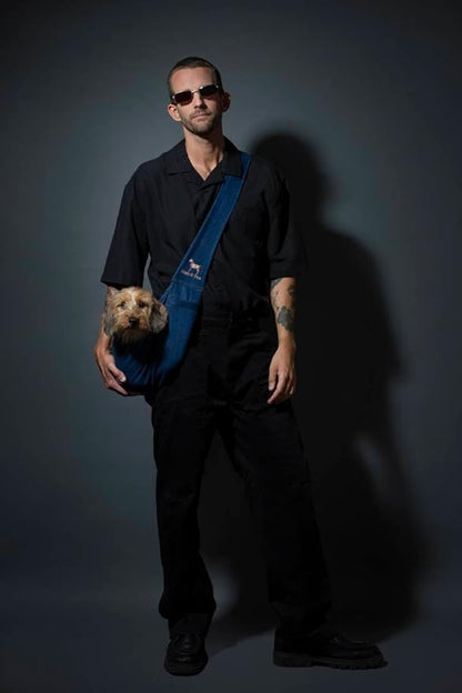 Noah & Paw Dog Sling Carrier for Small Dogs 5-18lb, Dog Sling for Small Dogs and Cats, Dog Carrier with Adjustable Padded Strap, Premium Denim, Lined with Fur, Double Safety Feature, Machine Washable