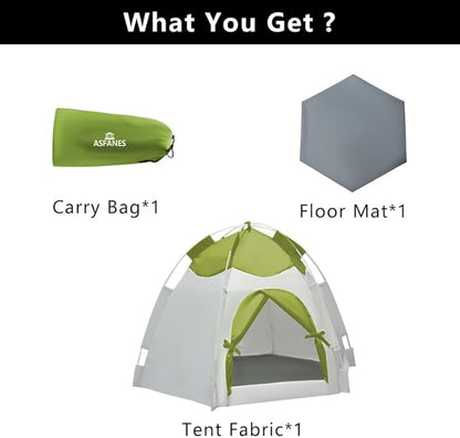 Outdoor Pet Curtain Camping Tent, Pop up Cave Bed for Indoor Cats and Small Dogs, Portable Cat House Dog House, Green.