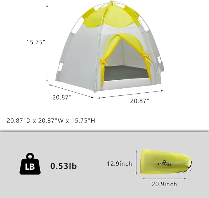 Outdoor Pet Curtain Camping Tent, Pop up Cave Bed for Indoor Cats and Small Dogs, Portable Cat House Dog House, Yellow.