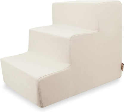 Best Pet Supplies Dog Stairs for Small Dogs & Cats, Foam Pet Steps Portable Ramp for Couch Sofa and High Bed Non-Slip Balanced Indoor Step Support, Paw Safe No Assembly - Ivory, 3-Step