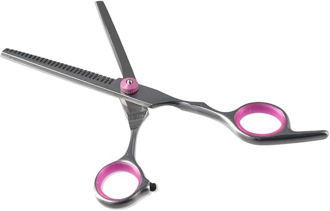 Dog Grooming Scissors, Stainless Steel 5 in 1 Dog Grooming Scissors, with Safety Round TipsProfessional Dog Grooming Kit(Pink)