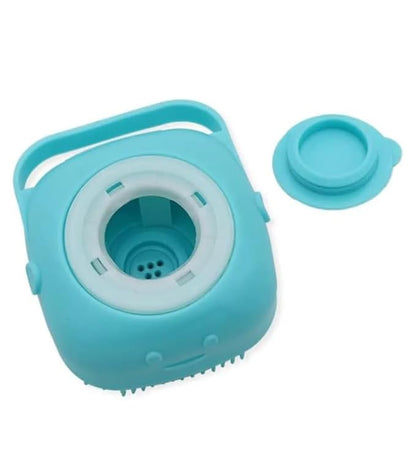 Dog Bath Brush, Dog Grooming Brush - Silicone Cat Shampoo Comb, Shampoo Dispenser for Kitty and Puppy (Blue)
