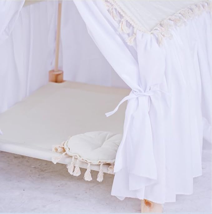 ABULU Pet House Tent Dog Kennel and Cat Kennel: Detachable and Washable, Cute Princess Room Small Dog Teddy Bed (White)