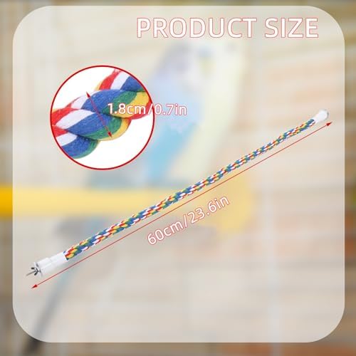Cotton Rope Bird Perch, Spiral Bungee Toys for Parakeets, Cockatiels, Conures, Lovebirds, Finches, 23.6 Inch, 2 Pack