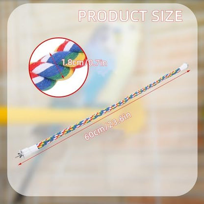 Cotton Rope Bird Perch, Spiral Bungee Toys for Parakeets, Cockatiels, Conures, Lovebirds, Finches, 23.6 Inch, 2 Pack