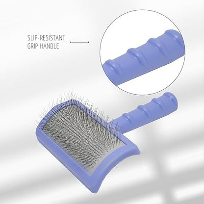 Dog Brush for Shedding Long and Short Hair, Plastic Soft Slicker for Grooming Haired Dogs and Cats, Flexible Cushion and Non-Slip Grip, Rectangular, 4,13 x 6,29 inch, Purple