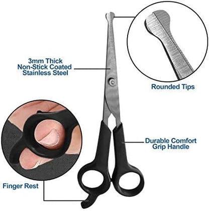 Dog Grooming Scissors, 2 Pack, Pet Scissors, Cuts Facial Hair and Body Fur, Stainless Steel with Safety Rounded Tips for a Painless, Smooth, and Clean Cut, Safe Dog Clippers for Grooming