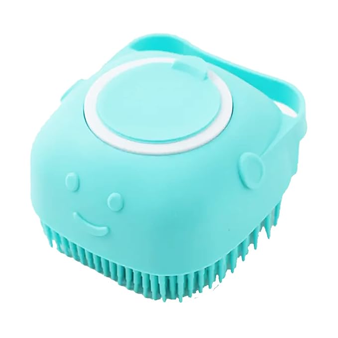 Dog Brush  Cat Brush  Shampoo Dispensing Scrubber  Soft Silicone Design  Hanging Loop  For All Skin Types  Grooming, Deshedding and Exfoliating, Blue