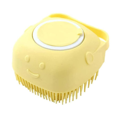 Dog Brush  Cat Brush  Shampoo Dispensing Scrubber  Soft Silicone Design  Hanging Loop  For All Skin Types  Grooming, Deshedding and Exfoliating, Yellow