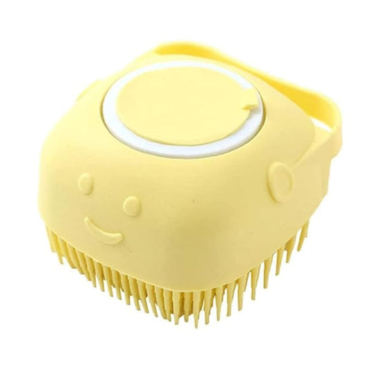 Dog Brush  Cat Brush  Shampoo Dispensing Scrubber  Soft Silicone Design  Hanging Loop  For All Skin Types  Grooming, Deshedding and Exfoliating, Yellow