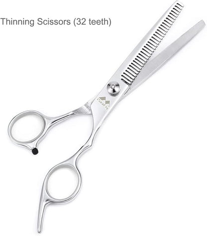 Dog Grooming Scissors Kit with Round Tip, 6 in 1 Cat Dog Scissors, Stainless Steel Pet Grooming Shears, Straight, Curved, Thinning Shears, Comb for Full Body, Face, Nose, Ear & Paw
