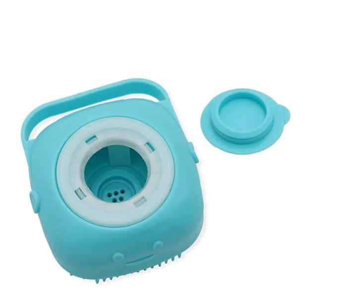 Dog Brush  Cat Brush  Shampoo Dispensing Scrubber  Soft Silicone Design  Hanging Loop  For All Skin Types  Grooming, Deshedding and Exfoliating, Blue